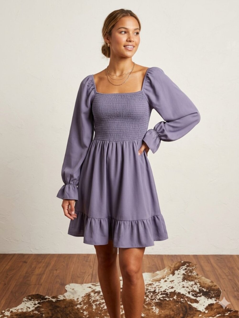 SHEIN Smocked Long Sleeve Ruffle Hem Top Size M